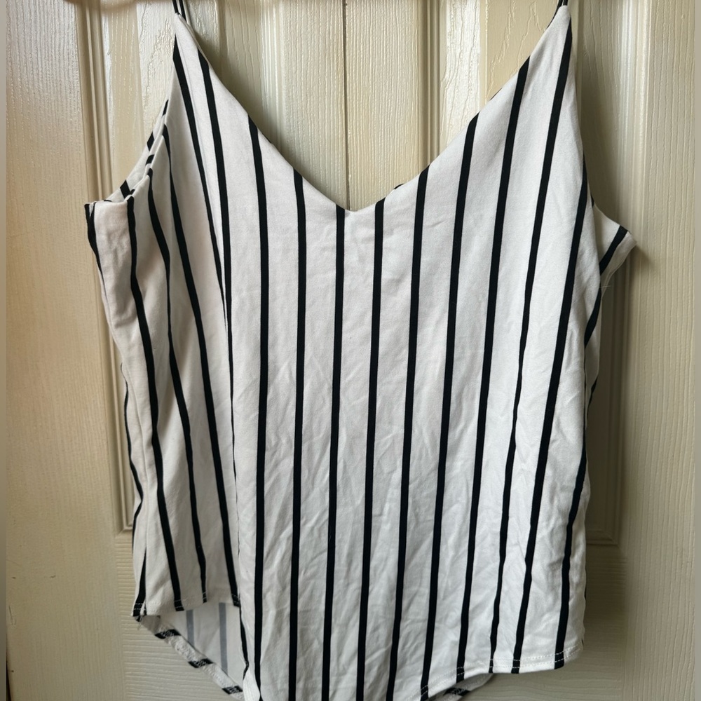 White and black striped bodysuit with spaghetti straps
